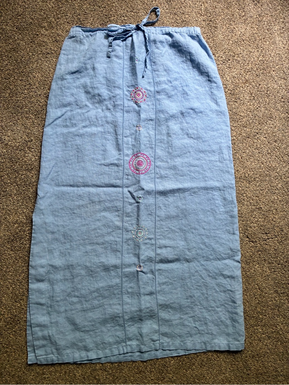 Vintage Light Blue Linen Maxi Skirt (4)
